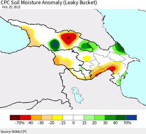 Azerbaijan, Armenia and Georgia CPC Soil Moisture Anomaly (Leaky Bucket) Thematic Map For 2/21/2023 - 2/25/2023