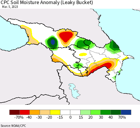 Azerbaijan, Armenia and Georgia CPC Soil Moisture Anomaly (Leaky Bucket) Thematic Map For 3/1/2023 - 3/5/2023