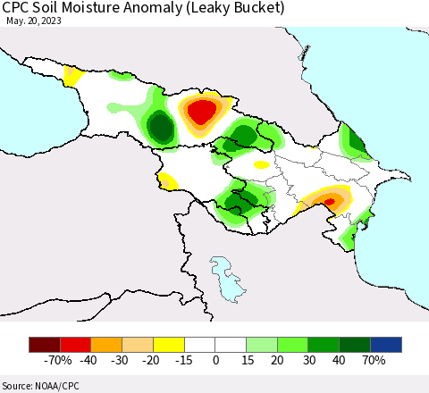 Azerbaijan, Armenia and Georgia CPC Soil Moisture Anomaly (Leaky Bucket) Thematic Map For 5/16/2023 - 5/20/2023