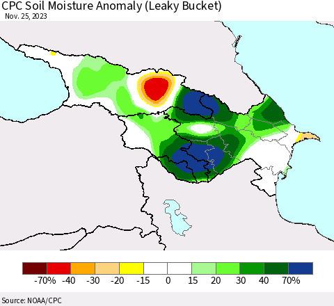 Azerbaijan, Armenia and Georgia CPC Soil Moisture Anomaly (Leaky Bucket) Thematic Map For 11/21/2023 - 11/25/2023