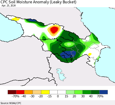 Azerbaijan, Armenia and Georgia CPC Soil Moisture Anomaly (Leaky Bucket) Thematic Map For 4/21/2024 - 4/25/2024