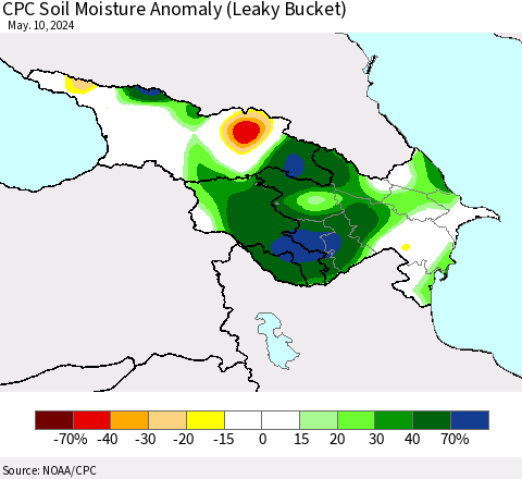 Azerbaijan, Armenia and Georgia CPC Soil Moisture Anomaly (Leaky Bucket) Thematic Map For 5/6/2024 - 5/10/2024