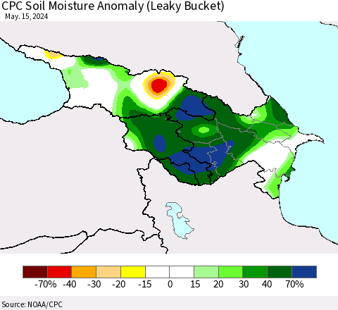 Azerbaijan, Armenia and Georgia CPC Soil Moisture Anomaly (Leaky Bucket) Thematic Map For 5/11/2024 - 5/15/2024