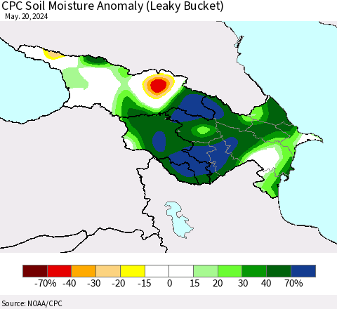 Azerbaijan, Armenia and Georgia CPC Soil Moisture Anomaly (Leaky Bucket) Thematic Map For 5/16/2024 - 5/20/2024