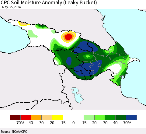 Azerbaijan, Armenia and Georgia CPC Soil Moisture Anomaly (Leaky Bucket) Thematic Map For 5/21/2024 - 5/25/2024