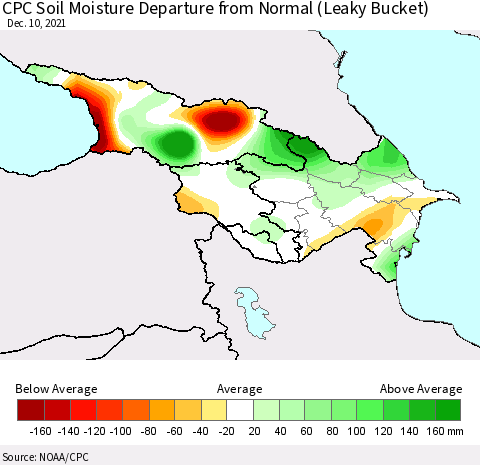 Azerbaijan, Armenia and Georgia CPC Soil Moisture Departure from Normal (Leaky Bucket) Thematic Map For 12/6/2021 - 12/10/2021