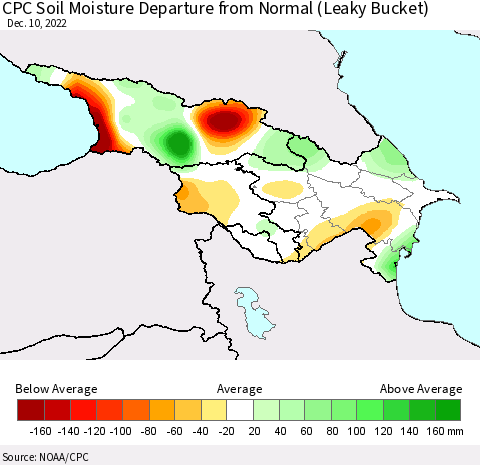 Azerbaijan, Armenia and Georgia CPC Soil Moisture Departure from Normal (Leaky Bucket) Thematic Map For 12/6/2022 - 12/10/2022