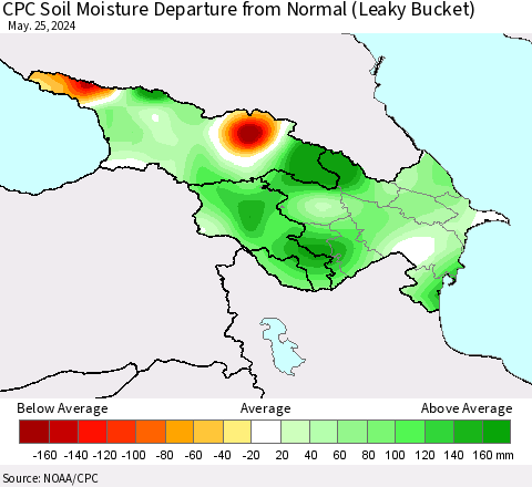 Azerbaijan, Armenia and Georgia CPC Soil Moisture Departure from Normal (Leaky Bucket) Thematic Map For 5/21/2024 - 5/25/2024