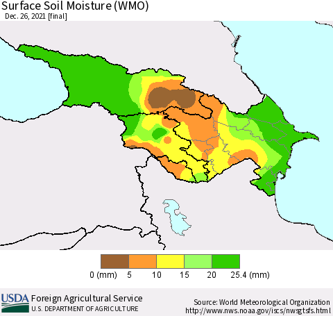 Azerbaijan, Armenia and Georgia Surface Soil Moisture (WMO) Thematic Map For 12/20/2021 - 12/26/2021