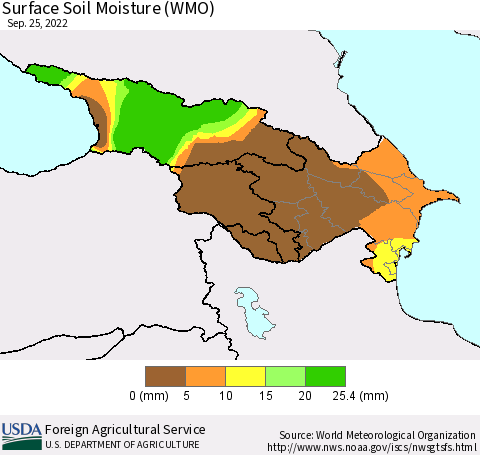 Azerbaijan, Armenia and Georgia Surface Soil Moisture (WMO) Thematic Map For 9/19/2022 - 9/25/2022