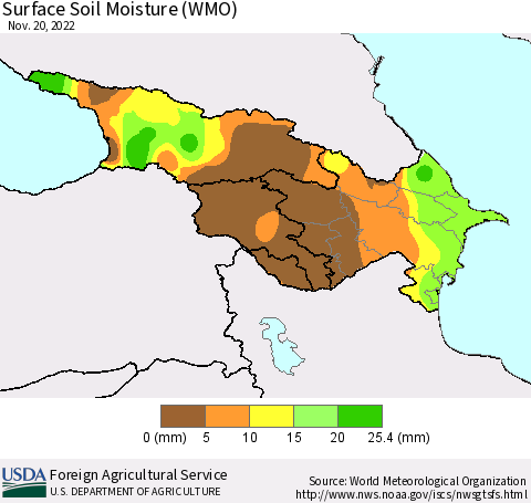 Azerbaijan, Armenia and Georgia Surface Soil Moisture (WMO) Thematic Map For 11/14/2022 - 11/20/2022