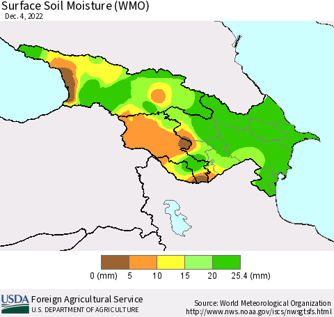 Azerbaijan, Armenia and Georgia Surface Soil Moisture (WMO) Thematic Map For 11/28/2022 - 12/4/2022
