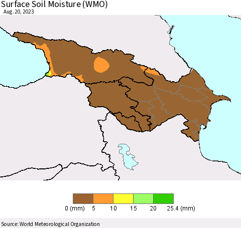 Azerbaijan, Armenia and Georgia Surface Soil Moisture (WMO) Thematic Map For 8/14/2023 - 8/20/2023