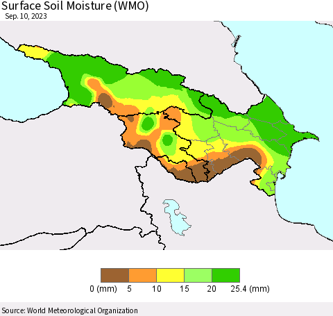 Azerbaijan, Armenia and Georgia Surface Soil Moisture (WMO) Thematic Map For 9/4/2023 - 9/10/2023