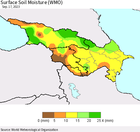 Azerbaijan, Armenia and Georgia Surface Soil Moisture (WMO) Thematic Map For 9/11/2023 - 9/17/2023