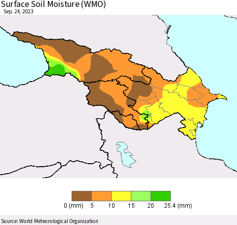 Azerbaijan, Armenia and Georgia Surface Soil Moisture (WMO) Thematic Map For 9/18/2023 - 9/24/2023