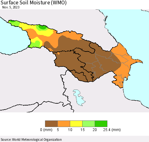 Azerbaijan, Armenia and Georgia Surface Soil Moisture (WMO) Thematic Map For 10/30/2023 - 11/5/2023