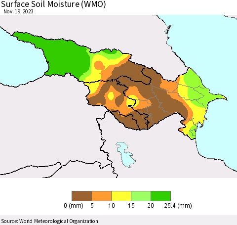 Azerbaijan, Armenia and Georgia Surface Soil Moisture (WMO) Thematic Map For 11/13/2023 - 11/19/2023