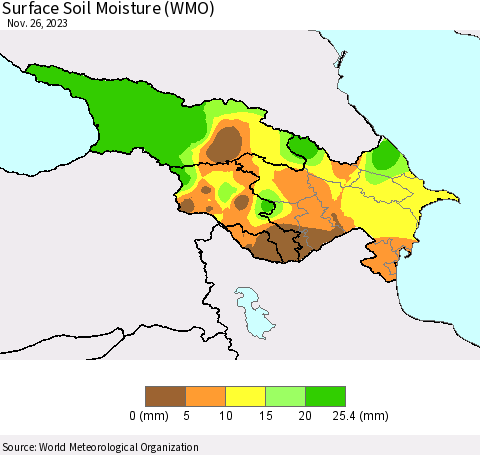 Azerbaijan, Armenia and Georgia Surface Soil Moisture (WMO) Thematic Map For 11/20/2023 - 11/26/2023