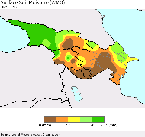 Azerbaijan, Armenia and Georgia Surface Soil Moisture (WMO) Thematic Map For 11/27/2023 - 12/3/2023
