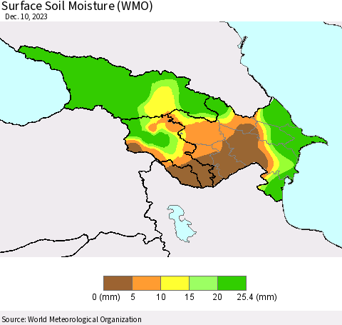 Azerbaijan, Armenia and Georgia Surface Soil Moisture (WMO) Thematic Map For 12/4/2023 - 12/10/2023