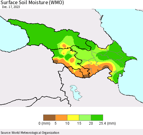 Azerbaijan, Armenia and Georgia Surface Soil Moisture (WMO) Thematic Map For 12/11/2023 - 12/17/2023