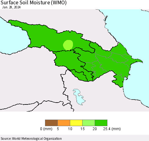 Azerbaijan, Armenia and Georgia Surface Soil Moisture (WMO) Thematic Map For 1/22/2024 - 1/28/2024