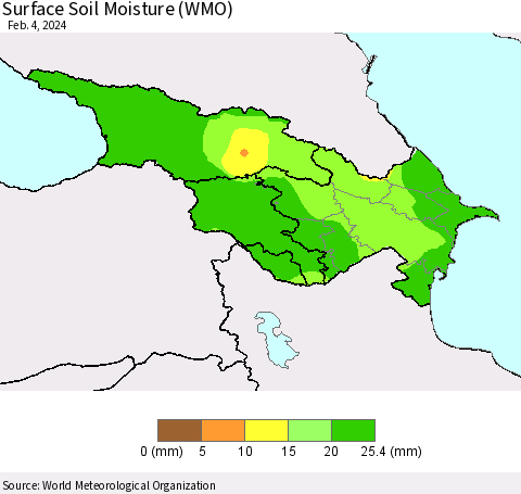 Azerbaijan, Armenia and Georgia Surface Soil Moisture (WMO) Thematic Map For 1/29/2024 - 2/4/2024