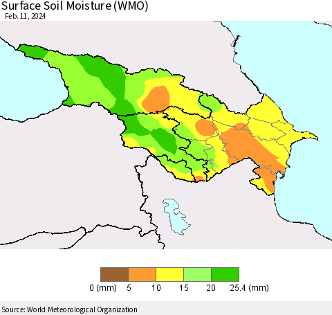 Azerbaijan, Armenia and Georgia Surface Soil Moisture (WMO) Thematic Map For 2/5/2024 - 2/11/2024