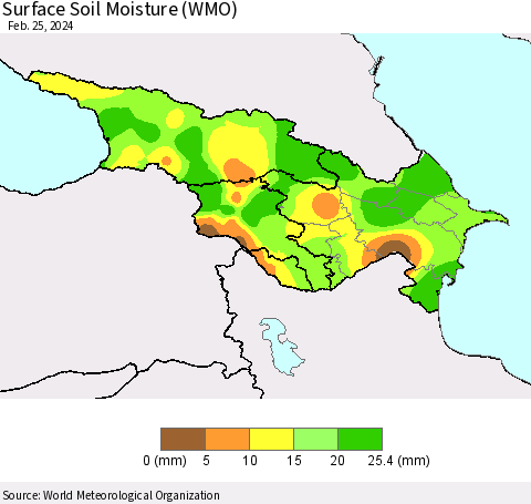 Azerbaijan, Armenia and Georgia Surface Soil Moisture (WMO) Thematic Map For 2/19/2024 - 2/25/2024
