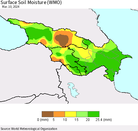 Azerbaijan, Armenia and Georgia Surface Soil Moisture (WMO) Thematic Map For 3/4/2024 - 3/10/2024