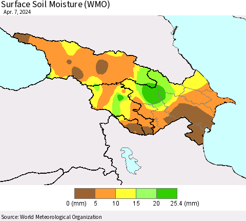 Azerbaijan, Armenia and Georgia Surface Soil Moisture (WMO) Thematic Map For 4/1/2024 - 4/7/2024