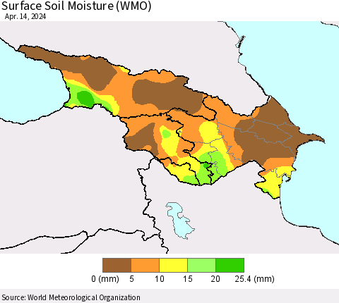 Azerbaijan, Armenia and Georgia Surface Soil Moisture (WMO) Thematic Map For 4/8/2024 - 4/14/2024