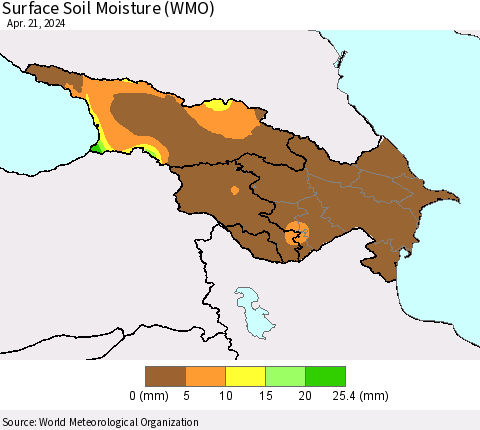 Azerbaijan, Armenia and Georgia Surface Soil Moisture (WMO) Thematic Map For 4/15/2024 - 4/21/2024