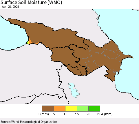 Azerbaijan, Armenia and Georgia Surface Soil Moisture (WMO) Thematic Map For 4/22/2024 - 4/28/2024