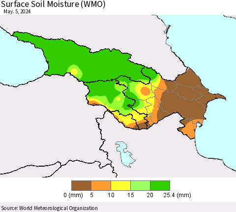 Azerbaijan, Armenia and Georgia Surface Soil Moisture (WMO) Thematic Map For 4/29/2024 - 5/5/2024