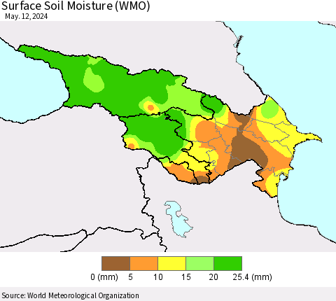 Azerbaijan, Armenia and Georgia Surface Soil Moisture (WMO) Thematic Map For 5/6/2024 - 5/12/2024