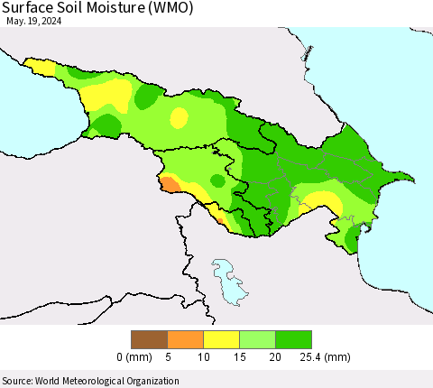 Azerbaijan, Armenia and Georgia Surface Soil Moisture (WMO) Thematic Map For 5/13/2024 - 5/19/2024