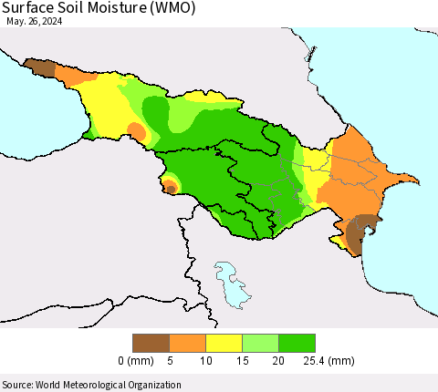 Azerbaijan, Armenia and Georgia Surface Soil Moisture (WMO) Thematic Map For 5/20/2024 - 5/26/2024