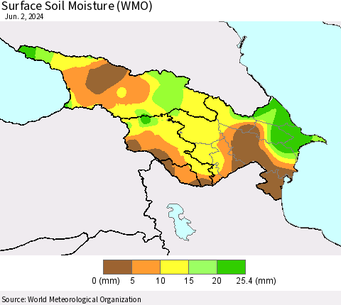 Azerbaijan, Armenia and Georgia Surface Soil Moisture (WMO) Thematic Map For 5/27/2024 - 6/2/2024