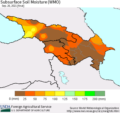Azerbaijan, Armenia and Georgia Subsurface Soil Moisture (WMO) Thematic Map For 9/20/2021 - 9/26/2021