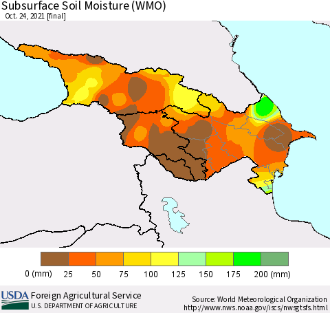 Azerbaijan, Armenia and Georgia Subsurface Soil Moisture (WMO) Thematic Map For 10/18/2021 - 10/24/2021