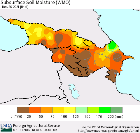 Azerbaijan, Armenia and Georgia Subsurface Soil Moisture (WMO) Thematic Map For 12/20/2021 - 12/26/2021