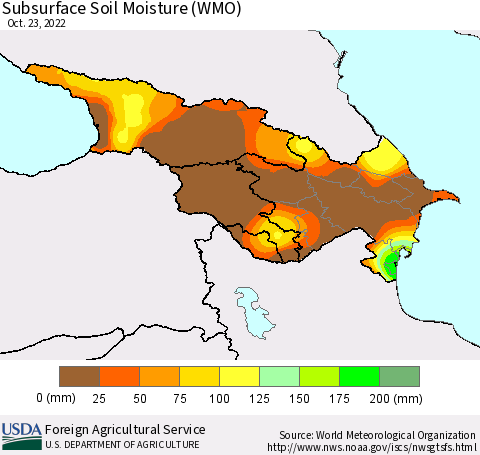 Azerbaijan, Armenia and Georgia Subsurface Soil Moisture (WMO) Thematic Map For 10/17/2022 - 10/23/2022