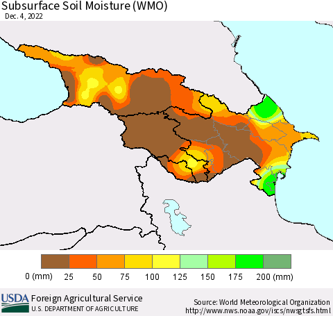 Azerbaijan, Armenia and Georgia Subsurface Soil Moisture (WMO) Thematic Map For 11/28/2022 - 12/4/2022