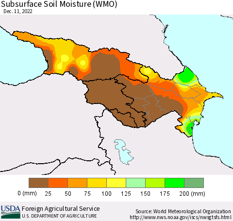 Azerbaijan, Armenia and Georgia Subsurface Soil Moisture (WMO) Thematic Map For 12/5/2022 - 12/11/2022