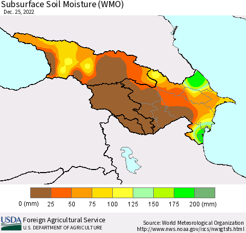 Azerbaijan, Armenia and Georgia Subsurface Soil Moisture (WMO) Thematic Map For 12/19/2022 - 12/25/2022