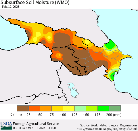 Azerbaijan, Armenia and Georgia Subsurface Soil Moisture (WMO) Thematic Map For 2/6/2023 - 2/12/2023