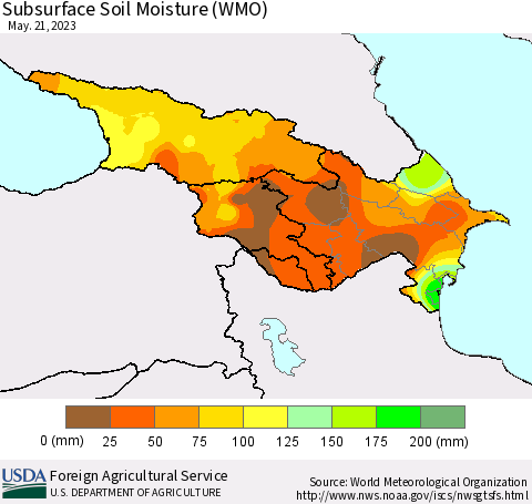Azerbaijan, Armenia and Georgia Subsurface Soil Moisture (WMO) Thematic Map For 5/15/2023 - 5/21/2023