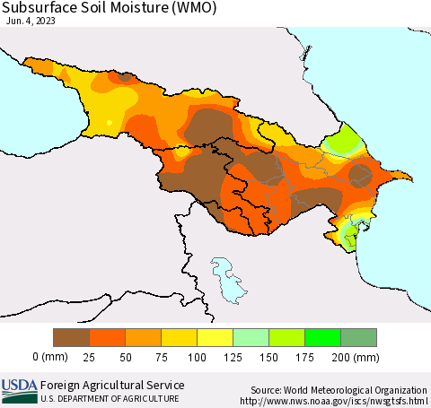 Azerbaijan, Armenia and Georgia Subsurface Soil Moisture (WMO) Thematic Map For 5/29/2023 - 6/4/2023